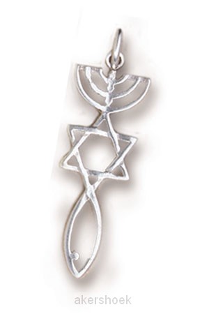 Hanger menora/davidster/ichtusvis zilver