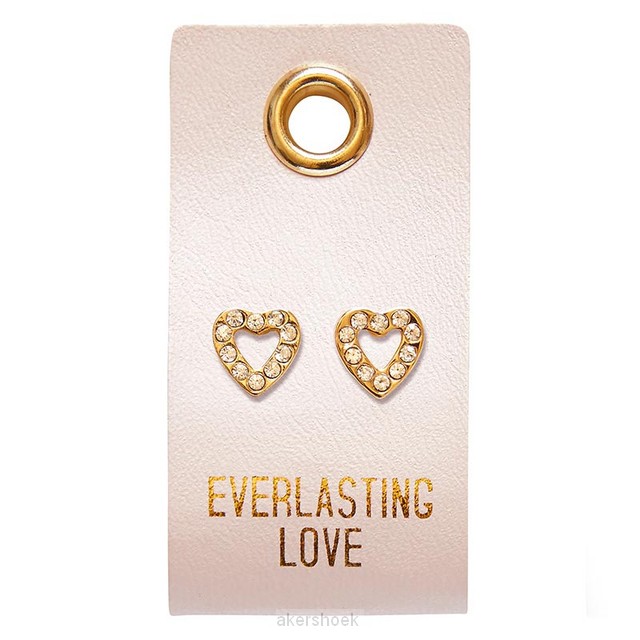 Leather Tag Earring - Heart Rhinestone