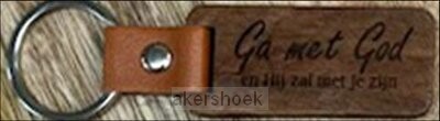 Sleutelhanger hout/leer Ga met God