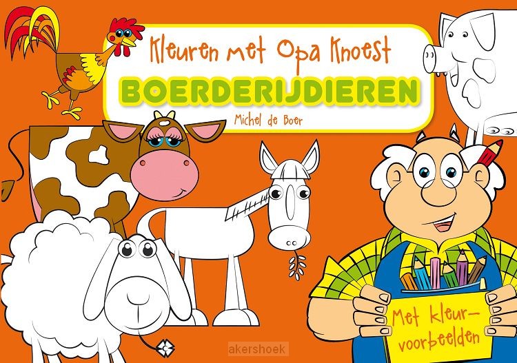 Kleuren met opa knoest boerderijdieren
