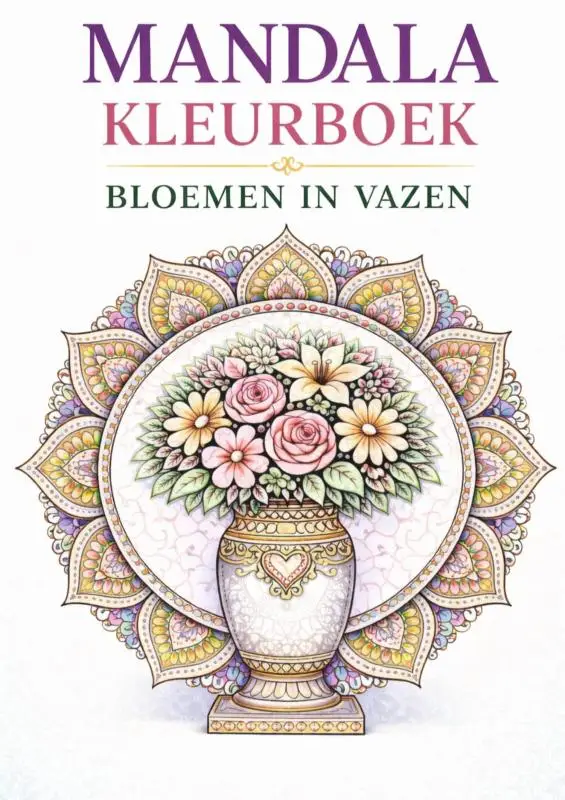 Mandala kleurboek, bloemen in vazen