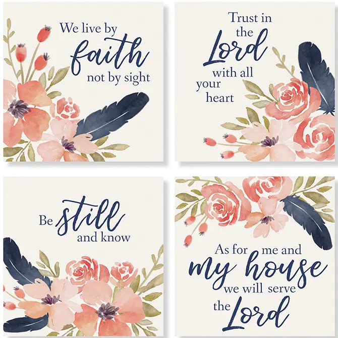 Coaster set religious pink flowers