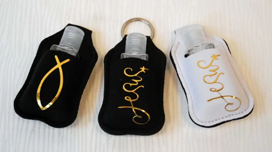 Keyring with bottle white & black, Ichth