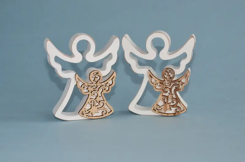 Wood Open Angel Set (2) 11cm