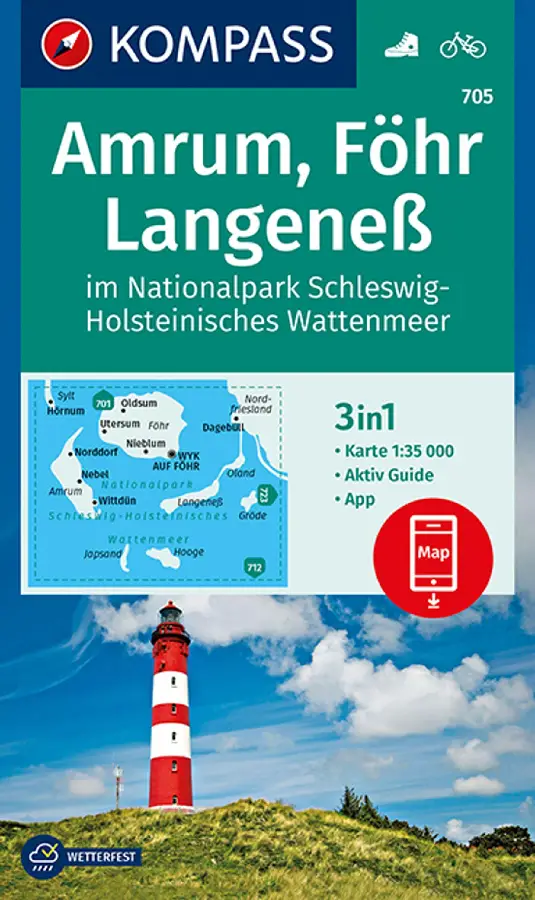 Kompass WK705 Amrum, Föhr, Langeness im NP Schles-Holstein