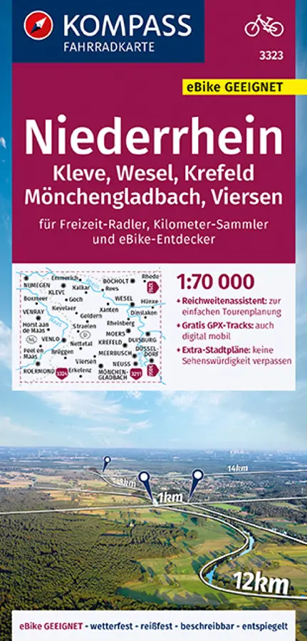 KOMPASS Fahrradkarte 3323 Niederrhein, Kleve, Wesel