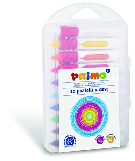 PRIMO * Box met 10 kleuren ronde waskrijtjes