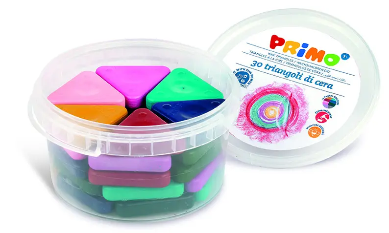 PRIMO - Pot met 30 driehoek waskrijtjes (pastelkleuren)