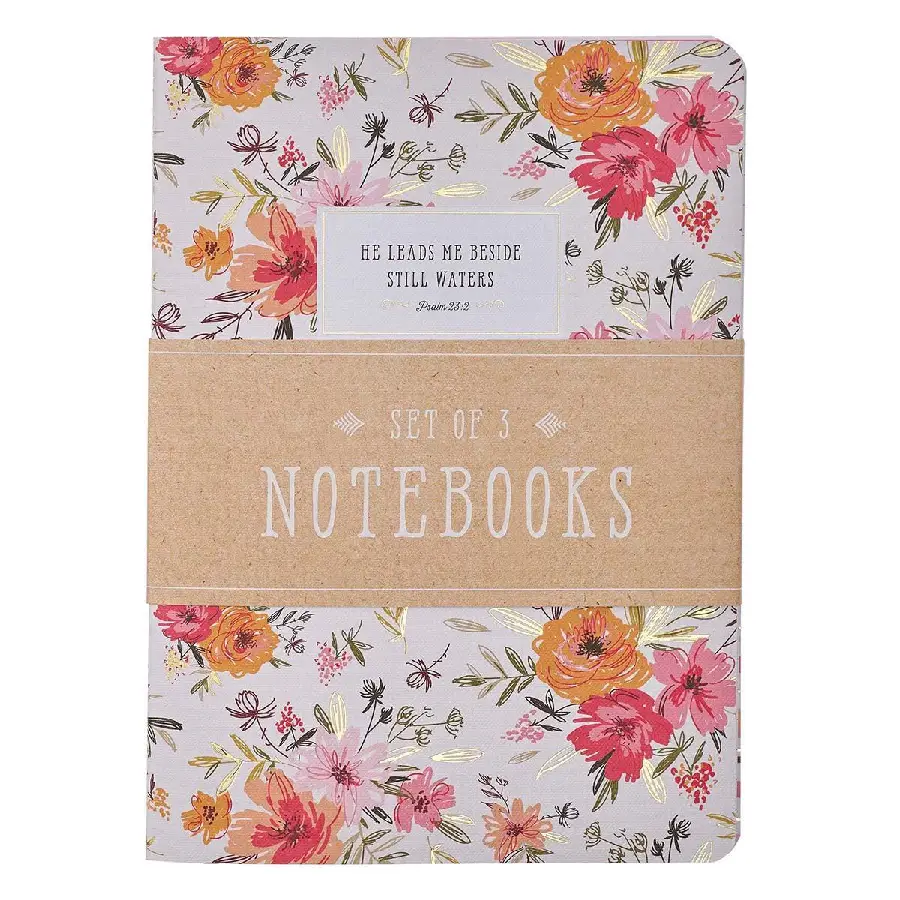 He Leads Me Pink Floral Large Notebook S